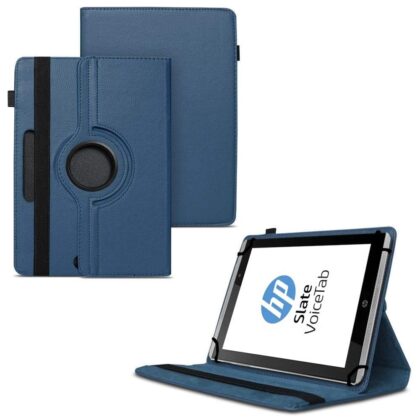 TGK 360 Degree Rotating Universal 3 Camera Hole Leather Stand Case Cover for HP Slate Tablet 8 inch-Dark Blue