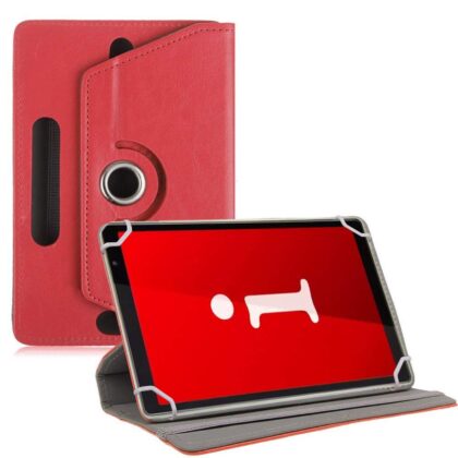 TGK Universal 360 Degree Rotating Leather Rotary Swivel Stand Case Cover for iBall iTAB MovieZ Pro 10.1 inch Tablet – Red