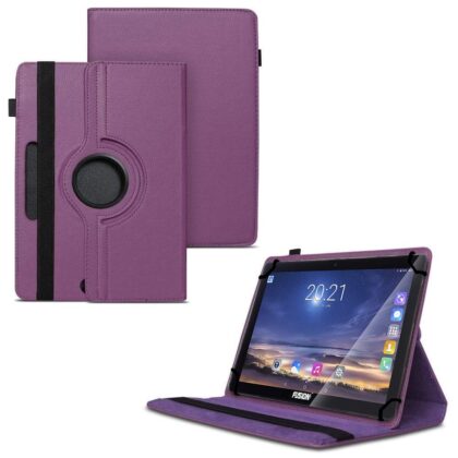 TGK 360 Degree Rotating Universal 3 Camera Hole Leather Stand Case Cover for Fusion5 10.1″ Tablet PC – Purple