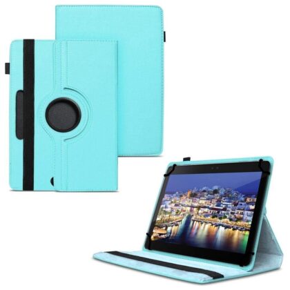 TGK 360 Degree Rotating Universal 3 Camera Hole Leather Stand Case Cover for iBall Q1035 Tablet (10.1 inch) – Sky Blue