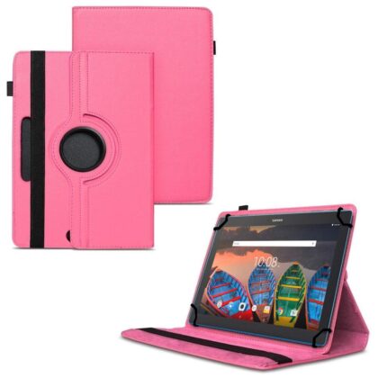 TGK 360 Degree Rotating Universal 3 Camera Hole Leather Stand Case Cover for Lenovo Tab X103F 10 inch – Hot Pink