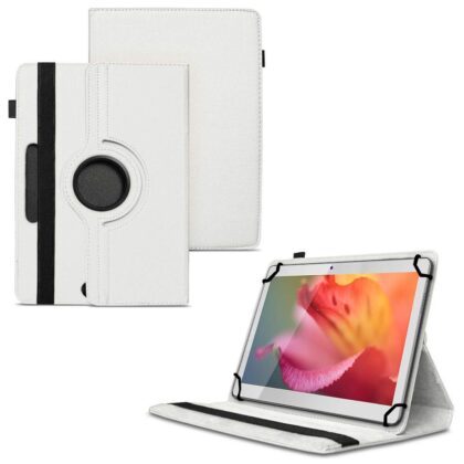 TGK 360 Degree Rotating Universal 3 Camera Hole Leather Stand Case Cover for Swipe Slate Plus 32 GB 10.1 inch Tablet – White