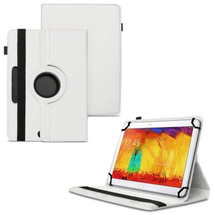 TGK 360 Degree Rotating Universal 3 Camera Hole Leather Stand Case Cover for Samsung Galaxy Note 10.1 Edtion 2014 Sm-P6000 Sm-P6010 Sm-P6050 Sm-P600 Sm-P601 Sm-P605-White
