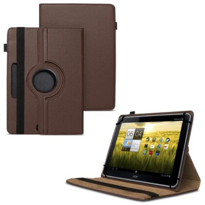 TGK 360 Degree Rotating Universal 3 Camera Hole Leather Stand Case Cover for Acer Iconia Tab A210-10g16u 10.1-Inch Tablet – Brown