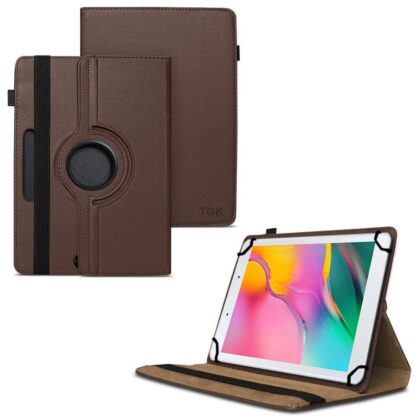 TGK 360 Degree Rotating Universal 3 Camera Hole Leather Stand Case Cover for Samsung Galaxy Tab A 8 inch 2019 SM-T290, T295, T297-Brown