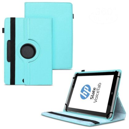 TGK 360 Degree Rotating Universal 3 Camera Hole Leather Stand Case Cover for HP Slate Tablet 8 inch-Sky Blue
