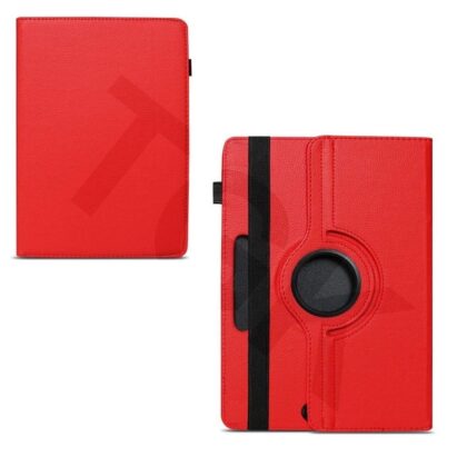 TGK 360 Degree Rotating Universal 3 Camera Hole Leather Stand Case Cover for iBall Premio Tablet 8 inch-Red