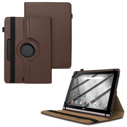 TGK 360 Degree Rotating Universal 3 Camera Hole Leather Stand Case Cover for Acer Iconia One 10 B3-A50 10.1-Inch Tablet – Brown