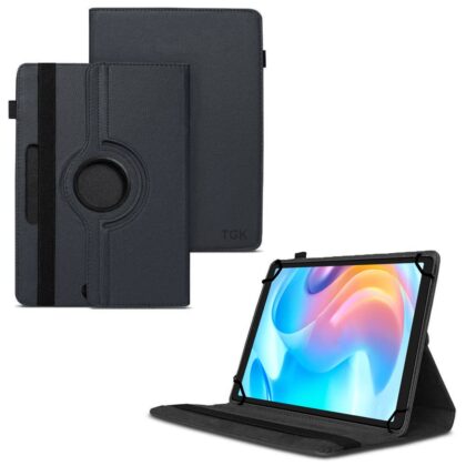 TGK 360 Degree Rotating Universal 3 Camera Hole Leather Stand Case Cover for Realme Pad Mini 8.7 inch Tablet (Black)