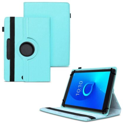 TGK 360 Degree Rotating Universal 3 Camera Hole Leather Stand Case Cover for Alcatel 1T 10 inch Tablet – Sky Blue