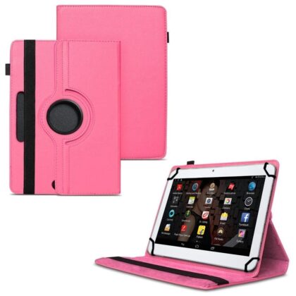 TGK 360 Degree Rotating Universal 3 Camera Hole Leather Stand Case Cover for IBALL Slide 3G 1026-Q18 (10.1 inch) Tablet – Hot Pink