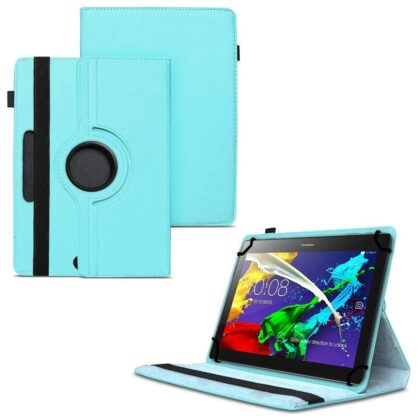 TGK 360 Degree Rotating Universal 3 Camera Hole Leather Stand Case Cover for Lenovo Tab 2 A10-70 10.1″ Tablet – Sky Blue