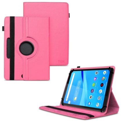 TGK 360 Degree Rotating Universal 3 Camera Hole Leather Stand Case Cover for Lenovo Tab M8 tablet 8 inch – Hot Pink
