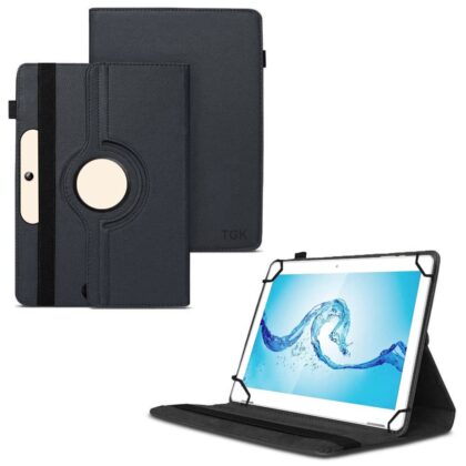 TGK 360 Degree Rotating Universal 3 Camera Hole Leather Stand Case Cover for Acer One 10 T8-129L Tablet 10.1 Inch (Black)