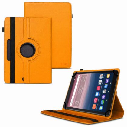 TGK 360 Degree Rotating Universal 3 Camera Hole Leather Stand Case Cover for Alcatel One Touch Pixi 3 10-Inch Tablet – Orange