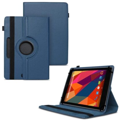 TGK 360 Degree Rotating Universal 3 Camera Hole Leather Stand Case Cover for Micromax Canvas P680 Tablet 8 inch -Dark Blue