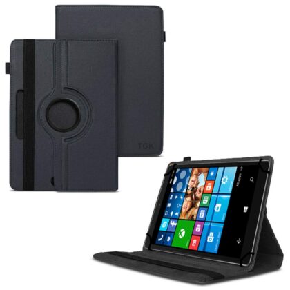 TGK 360 Degree Rotating Universal 3 Camera Hole Leather Stand Case Cover for Alcatel OneTouch Pixi 3 8 inch Tablet – Black