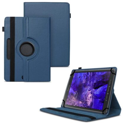 TGK 360 Degree Rotating Universal 3 Camera Hole Leather Stand Case Cover for Samsung Galaxy Tab Active SM-T365 8 inch-Dark Blue