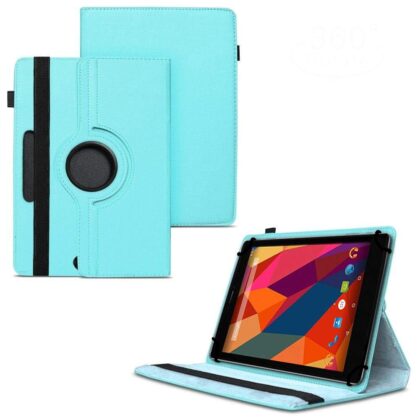 TGK 360 Degree Rotating Universal 3 Camera Hole Leather Stand Case Cover for Micromax Canvas P680 Tablet 8 inch-Sky Blue