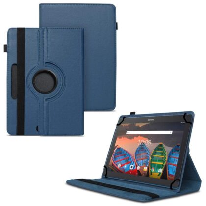 TGK 360 Degree Rotating Universal 3 Camera Hole Leather Stand Case Cover for Lenovo Tab X103F 10 inch – Dark Blue