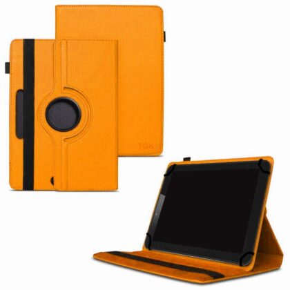 TGK 360 Degree Rotating Universal 3 Camera Hole Leather Stand Case Cover for ASUS ZenPad Z8s ZT582KL 7.9″ Tablet (2017 Released) – Orange