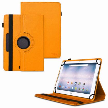 TGK 360 Degree Rotating Universal 3 Camera Hole Leather Stand Case Cover for Acer ONE 10 T4-129L Tablet 10 inch – Orange