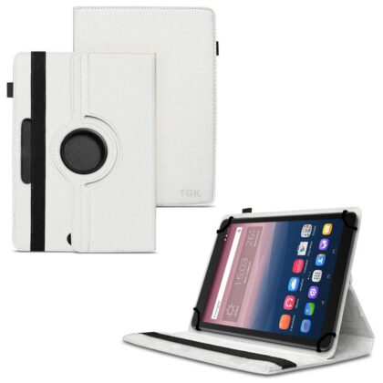 TGK 360 Degree Rotating Universal 3 Camera Hole Leather Stand Case Cover for Alcatel One Touch Pixi 3 10-Inch Tablet – White