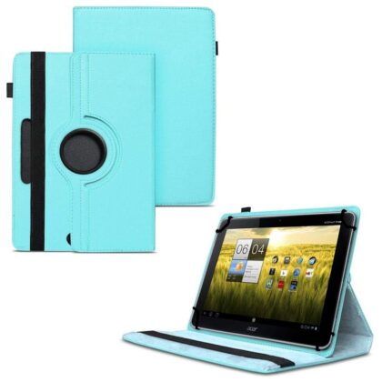 TGK 360 Degree Rotating Universal 3 Camera Hole Leather Stand Case Cover for Acer Iconia Tab A210-10g16u 10.1-Inch Tablet – Sky Blue