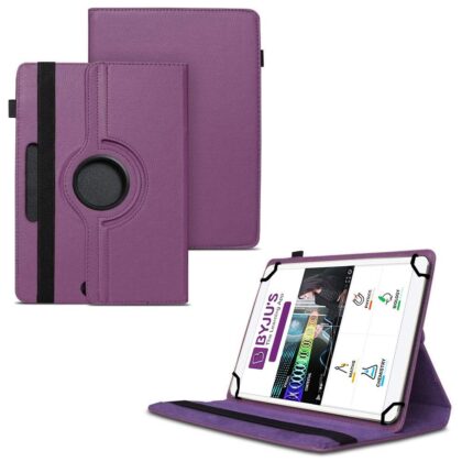TGK 360 Degree Rotating Universal 3 Camera Hole Leather Stand Case Cover for Byju Learning Tab 10 inch Tablet – Purple