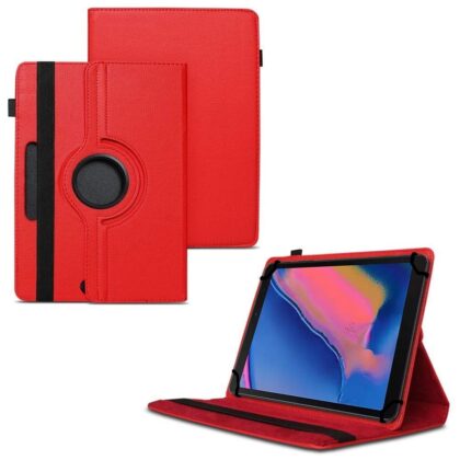 TGK 360 Degree Rotating Universal 3 Camera Hole Leather Stand Case Cover for Samsung Galaxy Tab A Plus 8.0 SM-P200 SM-P205-Red