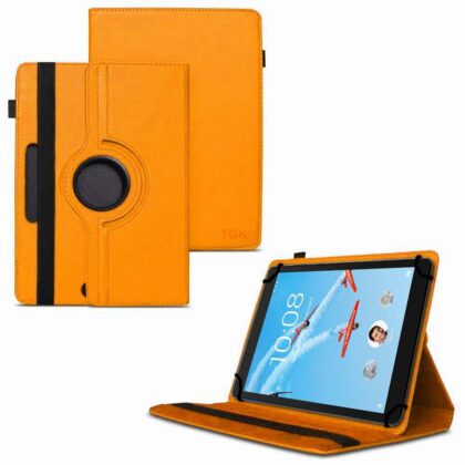 TGK 360 Degree Rotating Universal 3 Camera Hole Leather Stand Case Cover for Lenovo Tab E8 (TB-8304F) 8-Inch Tablet 2018 release – Orange