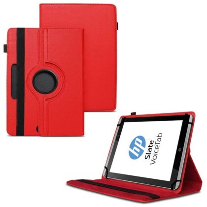 TGK 360 Degree Rotating Universal 3 Camera Hole Leather Stand Case Cover for HP Slate Tablet 8 inch-Red