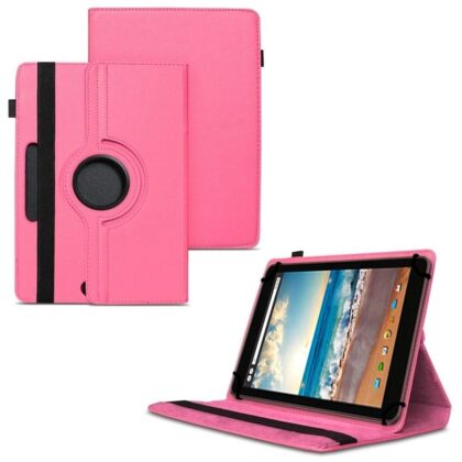TGK 360 Degree Rotating Universal 3 Camera Hole Leather Stand Case Cover for Dell Venue 8 Tablet (8 inch)-Hot Pink