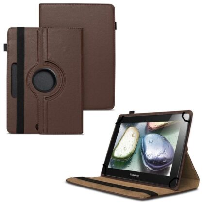TGK 360 Degree Rotating Universal 3 Camera Hole Leather Stand Case Cover for Lenovo IdeaTab S6000H 10 inch – Brown