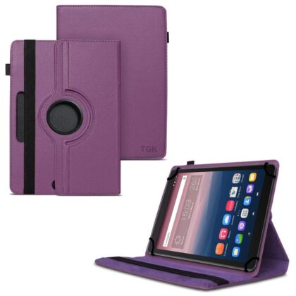 TGK 360 Degree Rotating Universal 3 Camera Hole Leather Stand Case Cover for Alcatel One Touch Pixi 3 10-Inch Tablet – Purple