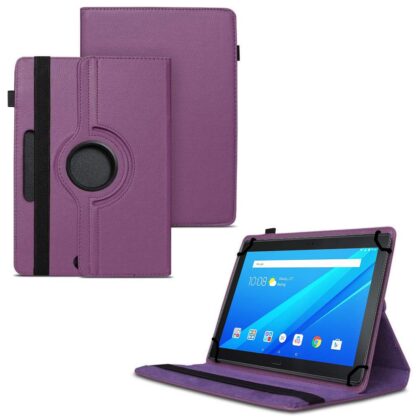 TGK 360 Degree Rotating Universal 3 Camera Hole Leather Stand Case Cover for Lenovo Tab 10 Tablet (10″) – Purple