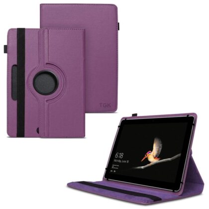 TGK 360 Degree Rotating Universal 3 Camera Hole Leather Stand Case Cover for Microsoft Surface Go (10 inch) Tablet – Purple