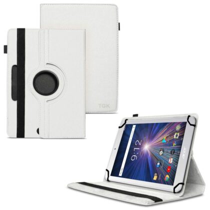 TGK 360 Degree Rotating Universal 3 Camera Hole Leather Stand Case Cover for Acer Iconia One 8 B1-870 Tablet 8 inch – White