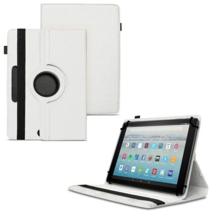 TGK 360 Degree Rotating Universal 3 Camera Hole Leather Stand Case Cover for Fire HD 10 Tablet – White