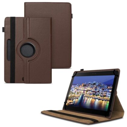 TGK 360 Degree Rotating Universal 3 Camera Hole Leather Stand Case Cover for iBall Q1035 Tablet (10.1 inch) – Brown