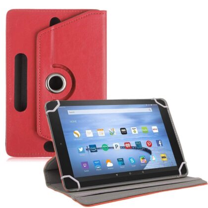 TGK Universal 360 Degree Rotating Leather Rotary Swivel Stand Case Cover for Fire HD 10 Tablet (Red)