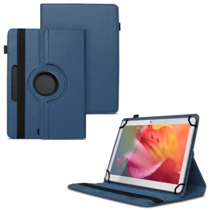 TGK 360 Degree Rotating Universal 3 Camera Hole Leather Stand Case Cover for Swipe Slate Plus 32 GB 10.1 inch Tablet – Dark Blue