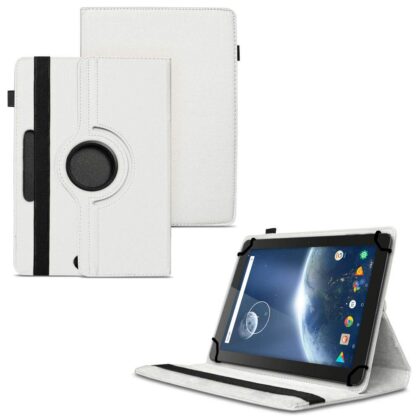 TGK 360 Degree Rotating Universal 3 Camera Hole Leather Stand Case Cover for Dragon Touch X10 Tablet 10.1 inch – White