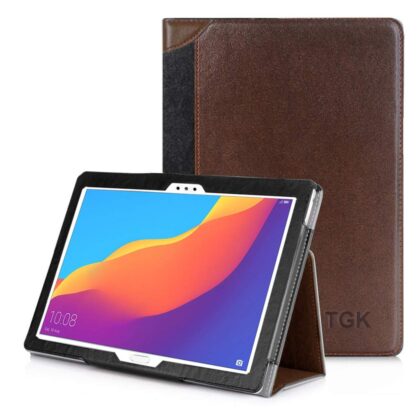 TGK Genuine Leather Ultra Compact Slim Folding Folio Cover Case for Honor Pad 5 10.1 inch Tablet – Brown