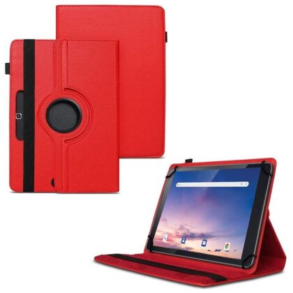 TGK 360 Degree Rotating Universal 3 Camera Hole Leather Stand Case Cover for iBall Slide Majestic 01 Tablet (10.1 inch) – Red