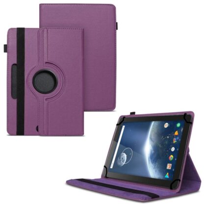 TGK 360 Degree Rotating Universal 3 Camera Hole Leather Stand Case Cover for Dragon Touch X10 Tablet 10.1 inch – Purple