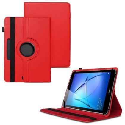 TGK 360 Degree Rotating Universal 3 Camera Hole Leather Stand Case Cover for Huawei MediaPad T3 8 inch Tablet-Red