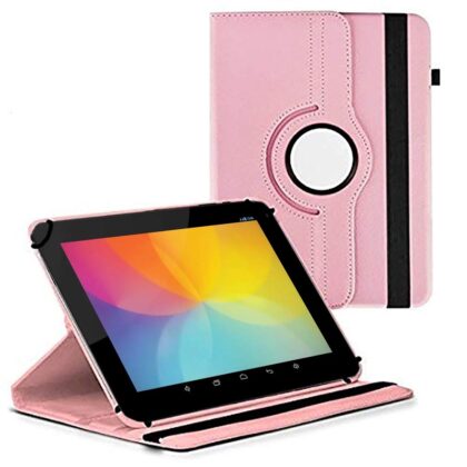 TGK 360 Degree Rotating Universal 3 Camera Hole Leather Stand Case Cover for Lenovo Tab 3 10 Business 10.1″ Tablet – Light Pink