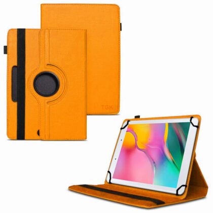 TGK 360 Degree Rotating Universal 3 Camera Hole Leather Stand Case Cover for Samsung Galaxy Tab A 8 inch 2019 SM-T290, T295, T297-Orange
