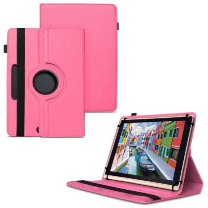 TGK 360 Degree Rotating Universal 3 Camera Hole Leather Stand Case Cover for iBall Slide Elan 4G2+ Tablet (10.1 inch) – Hot Pink